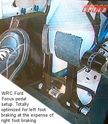 Pedal setup in 2003 Ford Focus WRC car - totally optimized for left foot braking