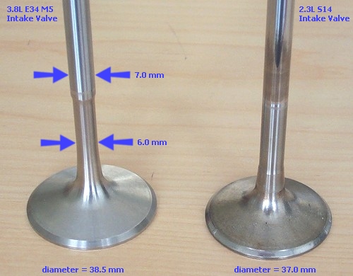 3.8L E34 M5 intake valve compared to standard intake valve