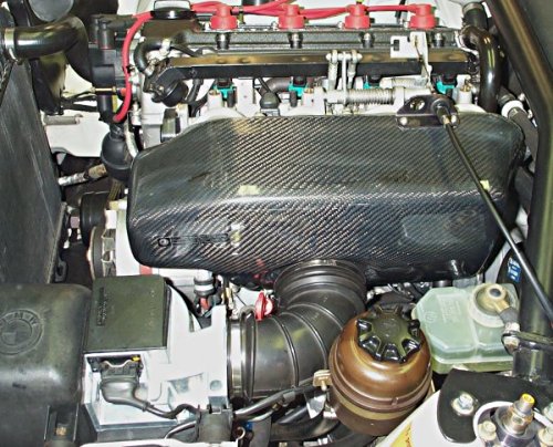 Carbon fiber intake plenum installed in the S14 engine compartment
