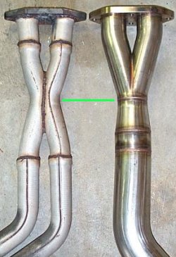 Burns Y-Pipe compared to X-Pipe on SuperSprint center section 