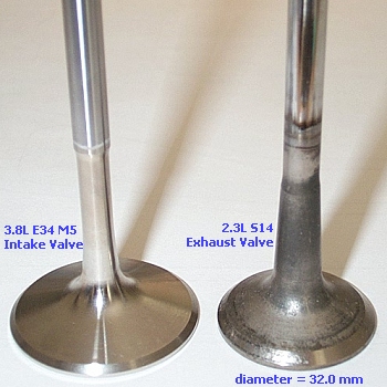 3.8L E34 M5 intake valve compared to standard S14 exhaust valve